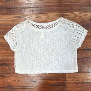 NWT Aeropostale Junior's Short Sleeve Eyelet Pullover White Cropped Top Small S
